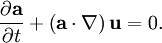 \frac{\partial{\bold a}}{\partial t} + \left( {\bold a} \cdot \nabla \right) {\bold u} =0.