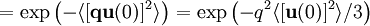 =\exp\left( -\langle [\mathbf{q}\mathbf{u}(0)]^2 \rangle \right) =            \exp\left( -q^2 \langle [\mathbf{u}(0)]^2 \rangle / 3  \right)