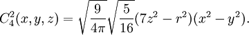 C^2_4(x,y,z) = \sqrt{\frac{9}{4\pi}} \sqrt{\frac{5}{16}} (7z^2-r^2)(x^2-y^2).