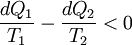 \frac{dQ_1}{T_1} - \frac{dQ_2}{T_2} < 0