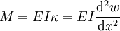 M = E I \kappa = E I \frac{\mathrm{d}^2 w}{\mathrm{d} x^2}