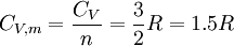 C_{V,m}=\frac{C_V}{n}=\frac{3}{2}R = 1.5 R