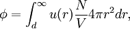 \phi = \int_d^{\infty} u(r) \frac{N}{V} 4\pi r^2 dr ,