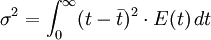 \sigma^2 = \int_{0}^\infty (t- \bar t)^2 \cdot E(t)\, dt