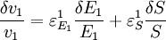 \frac{\delta v_1}{v_1} = \varepsilon^{1}_{E_1} \frac{\delta E_1}{E_1} + \varepsilon^{1}_S \frac{\delta S}{S}