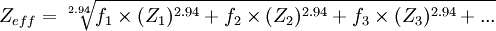 Z_{eff} = \sqrt[2.94]{f_{1} \times (Z_{1})^{2.94} + f_{2} \times (Z_{2})^{2.94} + f_{3} \times (Z_{3})^{2.94} + ...}