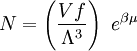 N = \left(\frac{Vf}{\Lambda^3}\right)\,\,e^{\beta\mu}