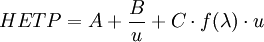 HETP = A + \frac{B}{u} + C \cdot f( \lambda ) \cdot u