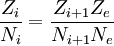 \frac{Z_i}{N_i} = \frac{Z_{i+1}Z_e}{N_{i+1}N_e}