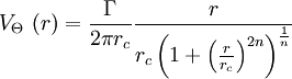 V_\Theta\ (r) = \frac{\Gamma}{2\pi r_c} \frac{r}{r_c \left (1+ \left (\frac{r}{r_c} \right )^{2n}\right )^\frac{1}{n}}
