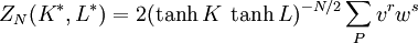 Z_N(K^*,L^*) = 2(\tanh K \; \tanh L)^{-N/2} \sum_{P} v^r w^s