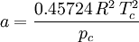 a = \frac{0.45724\,R^2\,T_c^2}{p_c}