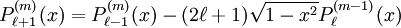 P_{\ell+1}^{(m)}(x) = P_{\ell-1}^{(m)}(x) - (2\ell+1)\sqrt{1-x^2}P_{\ell}^{(m-1)}(x)