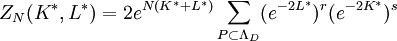 Z_N(K^*,L^*) = 2 e^{N(K^*+L^*)} \sum_{ P \subset \Lambda_D} (e^{-2L^*})^r(e^{-2K^*})^s