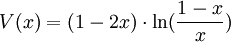 V(x) = (1 - 2x) \cdot \ln(\frac{1 - x}{x})