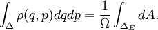 \int_{\Delta} \rho (q, p) dq dp = \frac{1}{ \Omega} \int_{\Delta_E}{} dA .