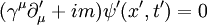 (\gamma^\mu\partial_\mu^\prime + im)\psi^\prime(x^\prime,t^\prime) = 0