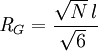 \mathit{R}_G = \frac{ \sqrt N\, l }{ \sqrt 6\ }