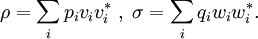 \rho = \sum_i p_i v_i v_i ^* \; , \; \sigma = \sum_i q_i w_i w_i ^*.