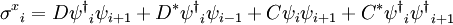 {\sigma^x}_i = D {\psi^\dagger}_i \psi_{i+1} + D^* {\psi^\dagger}_i \psi_{i-1} + C\psi_i \psi_{i+1} + C^* {\psi^\dagger}_i {\psi^\dagger}_{i+1} \,