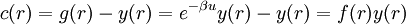 c(r)=g(r)-y(r)=e^{-\beta u}y(r)-y(r)=f(r)y(r)   \,