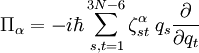 \Pi_\alpha = -i\hbar \sum_{s,t=1}^{3N-6}  \zeta^{\alpha}_{st} \; q_s \frac{\partial}{\partial q_t}