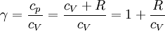 \gamma=\frac{c_p}{c_V}=\frac{c_V+R}{c_V}=1+\frac{R}{c_V}