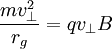 \frac{m v_{\perp}^2}{r_g} = qv_{\perp}B