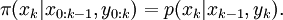 \pi(x_k|x_{0:k-1},y_{0:k}) = p(x_k|x_{k-1},y_{k}). \,