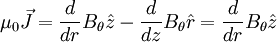 \mu_{0} \vec{J} = \frac{d}{dr}B_{\theta} \hat{z} - \frac{d}{dz}B_{\theta}  \hat{r} = \frac{d}{dr}B_{\theta} \hat{z}