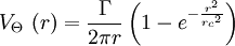 V_\Theta\ (r) = \frac{\Gamma}{2\pi r} \left ( 1-e^{-\frac{r^2}{{r_c}^2}} \right )