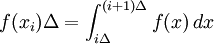 f(x_i) \Delta = \int_{i\Delta}^{(i+1)\Delta} f(x)\, dx