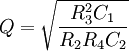 Q=\sqrt{\frac{R_{3}^{2}C_{1}}{R_{2}R_{4}C_{2}}}