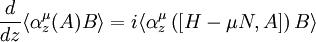 \frac{d}{dz}\langle\alpha^\mu_z(A)B\rangle=i\langle\alpha^\mu_z\left(\left[H-\mu N,A\right]\right)B\rangle