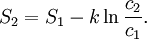 S_2 = S_1 - k \ln \frac{c_2}{c_1}.