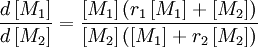 \frac {d\left [M_1 \right]}{d\left [M_2\right]}=\frac{\left [M_1\right]\left (r_1\left[M_1\right]+\left [M_2\right]\right)}{\left [M_2\right]\left (\left [M_1\right]+r_2\left [M_2\right]\right)}