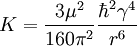 K=\frac{3\mu^2}{160\pi^2}\frac{\hbar^2\gamma^4}{r^6}