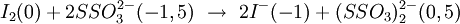 I_2(0) + 2SSO_3^{2-}(-1,5) \ \to \ 2I^-(-1) + (SSO_3)_2^{2-}(0,5)