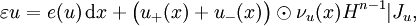 \varepsilon u = e(u) \, \mathrm{d} x + \big( u_{+}(x) + u_{-}(x) \big) \odot \nu_{u} (x) H^{n - 1} | J_{u},