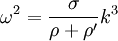 \omega^2=\frac{\sigma}{\rho+\rho'}k^3