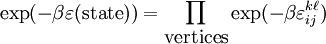 \exp(-\beta \varepsilon(\mbox{state})) = \prod_\mbox{vertices} \exp(-\beta \varepsilon_{ij}^{k\ell})