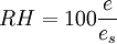 RH= 100 {e \over e_s}