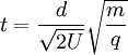 t = \frac{d}{\sqrt{2U}} \sqrt{\frac{m}{q}}\,