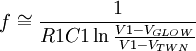 f\cong\frac{1}{R1C1\ln\frac{V1-V_{GLOW}}{V1-V_{TWN}}}