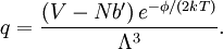 q = \frac{(V-Nb') \, e^{-\phi/(2kT)}}{\Lambda^3}.