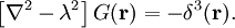 \left[ \nabla^2 - \lambda^2 \right] G(\mathbf{r}) = - \delta^3(\mathbf{r}).