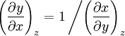 \left(\frac{\partial y}{\partial x}\right)_z = 1\left/\left(\frac{\partial x}{\partial y}\right)_z\right.