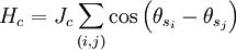 H_c = J_c\sum_{(i,j)} \cos  \left( \theta_{s_i} - \theta_{s_j} \right)