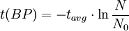 t(BP) = -t_{avg}\cdot \ln{\frac{N}{N_0}}