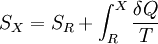 S_X = S_R + \int_R^X \frac{\delta Q}{T} \,\!